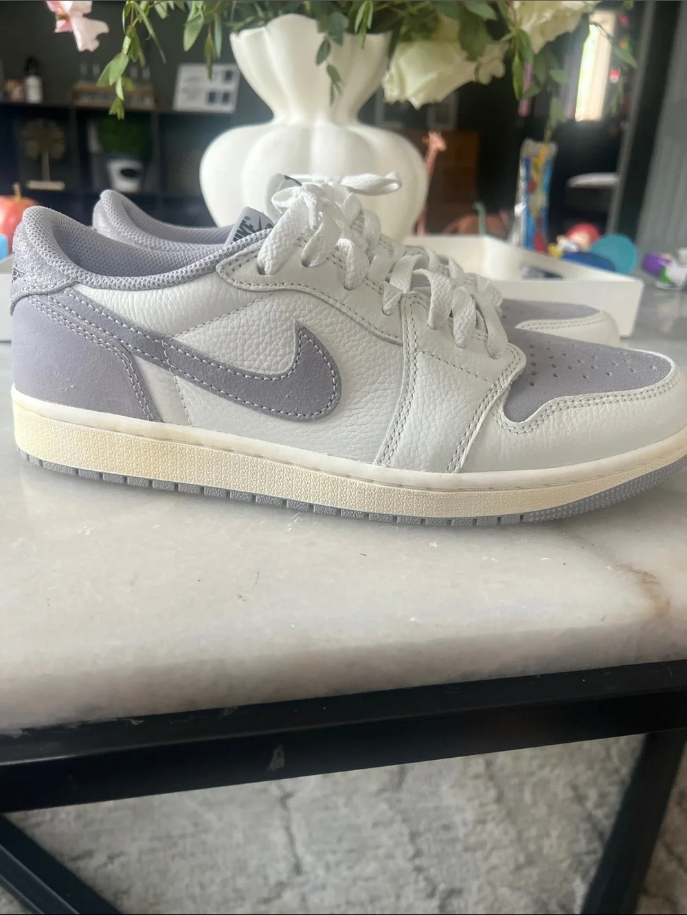 Jordan 1 OG Low Men’s Low-Top Sneakers in White and Gray